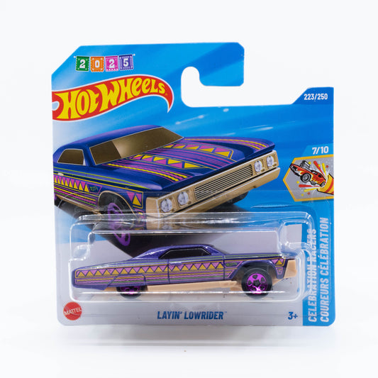 Hot Wheels Layin' Lowrider diecast car model in 1:64 scale with lowered stance and custom paint