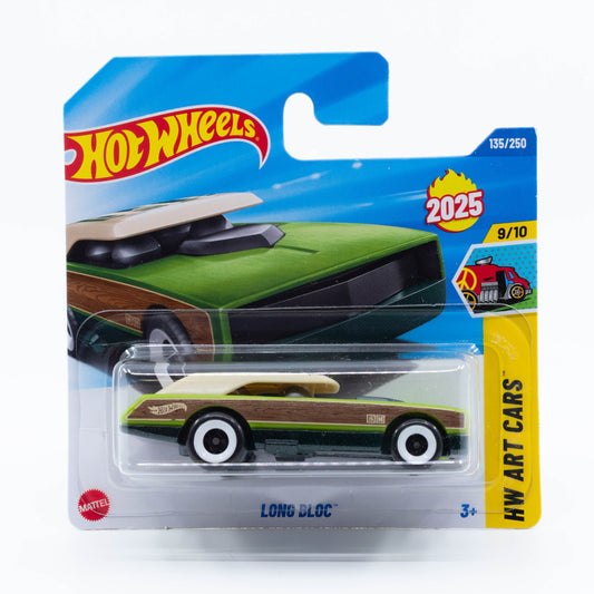 Hot Wheels Long Bloc 1:64 scale diecast car with a long hood and aggressive wagon-inspired design.