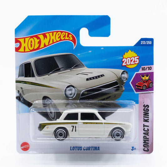 Hot Wheels Lotus Cortina diecast car model in 1:64 scale with original colors and classic design