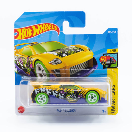 Hot Wheels 1:64 MS-T Suzuka diecast model with bold racing livery and aerodynamic design.