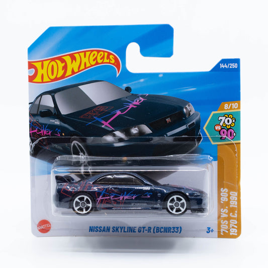 Hot Wheels Nissan Skyline GT-R BCNR33 diecast model car in 1:64 scale with authentic paint and decals.