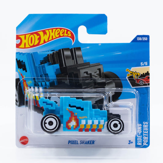 Hot Wheels Pixel Shaker diecast car in 1:64 scale with pixelated graphics and colorful design.