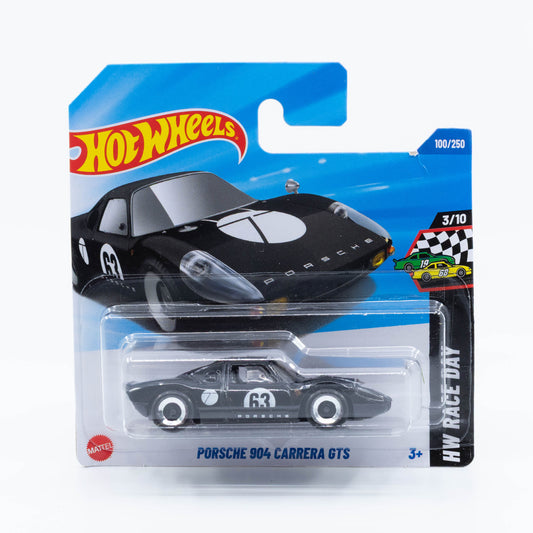 Hot Wheels 1:64 scale diecast model of the Porsche 904 Carrera GTS in classic racing livery with detailed decals.