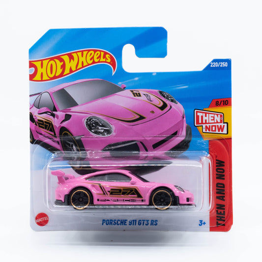 Hot Wheels Porsche 911 GT3 RS diecast car model in 1:64 scale with racing decals and aerodynamic design