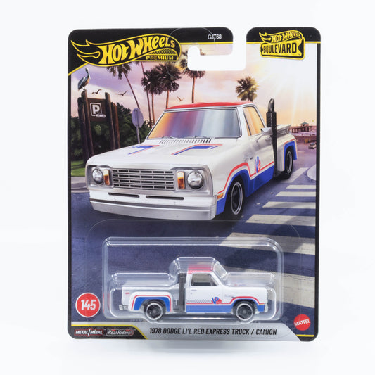 Hot Wheels Boulevard Premium 1978 Dodge Li’l Red Express Truck white and blue classic American muscle pickup 1:64 model
