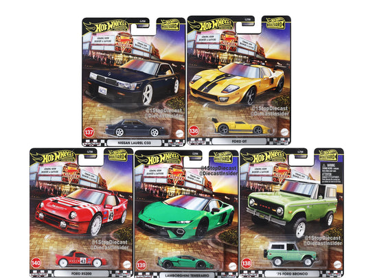 Hot Wheels Boulevard 2025 Mix 5 full set with Ford GT, Nissan Laurel C33, '75 Bronco, Lamborghini Temerario, and Ford RS200.