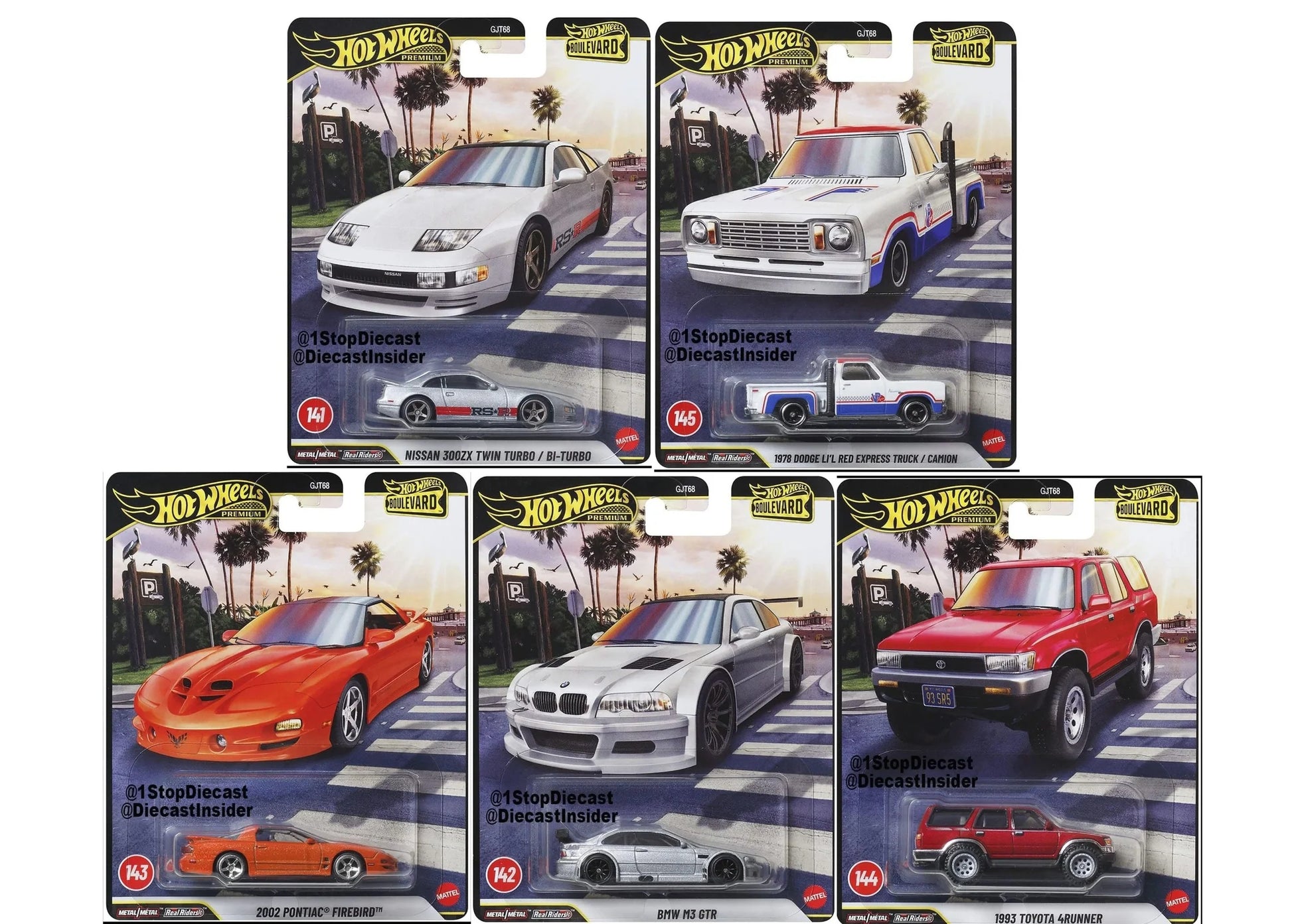 Hot Wheels Boulevard 2026 Mix 1 set of 5 models – Nissan 300ZX, BMW M3 GTR, Pontiac Firebird, Toyota 4Runner, Dodge Li’l Red Express