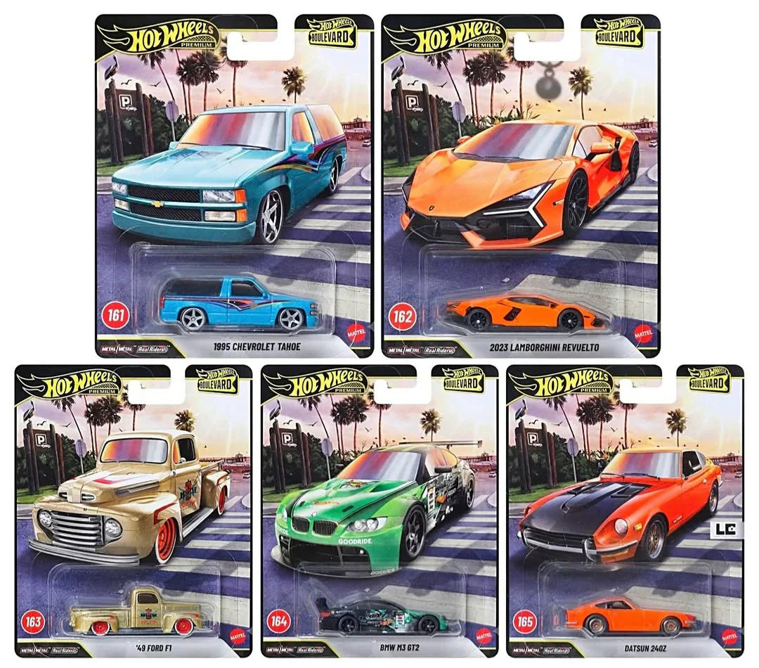 Hot Wheels Boulevard 2026 Mix 5 premium assortment featuring five collector vehicles.