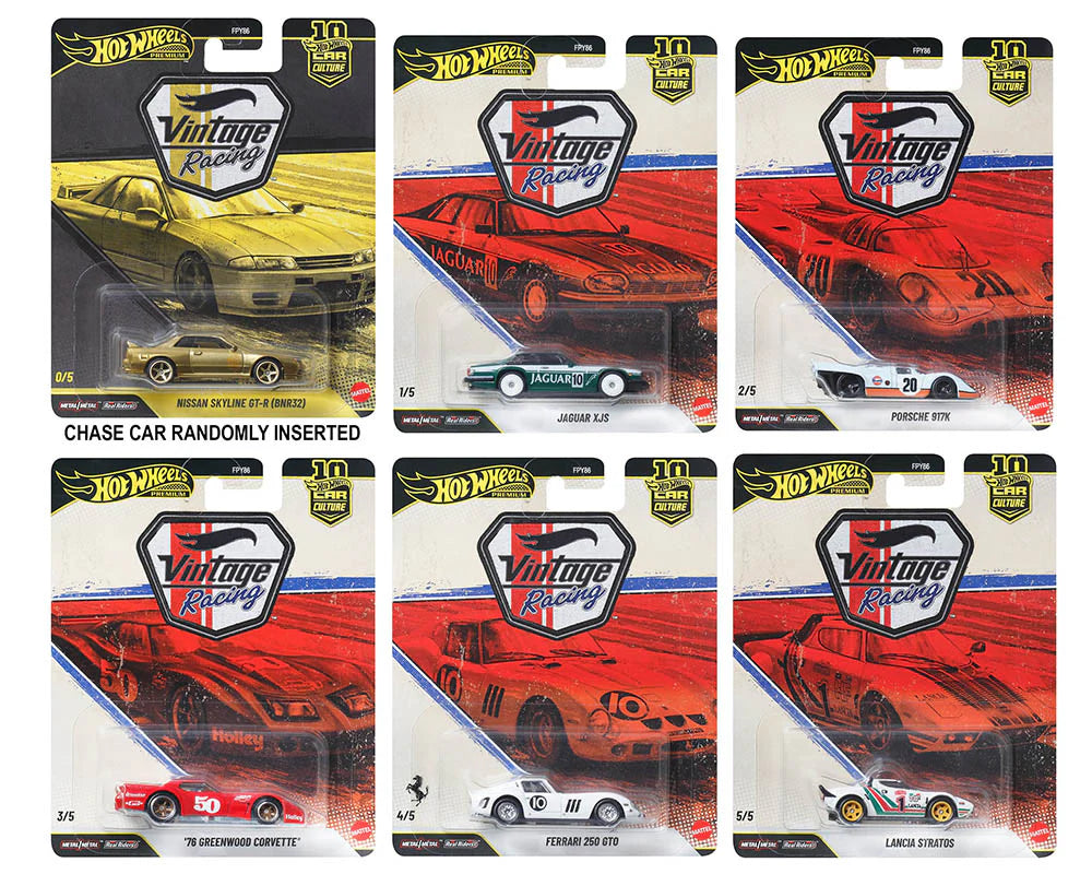 Hot Wheels Car Culture Vintage Racing 2026 set of 5 models plus gold Nissan Skyline GT-R R32 chase 1:64