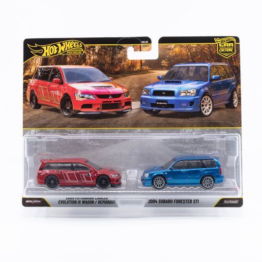 Hot Wheels Car Culture 2-pack Evo IX Wagon new model and Subaru Forester STI premium diecast set 1:64