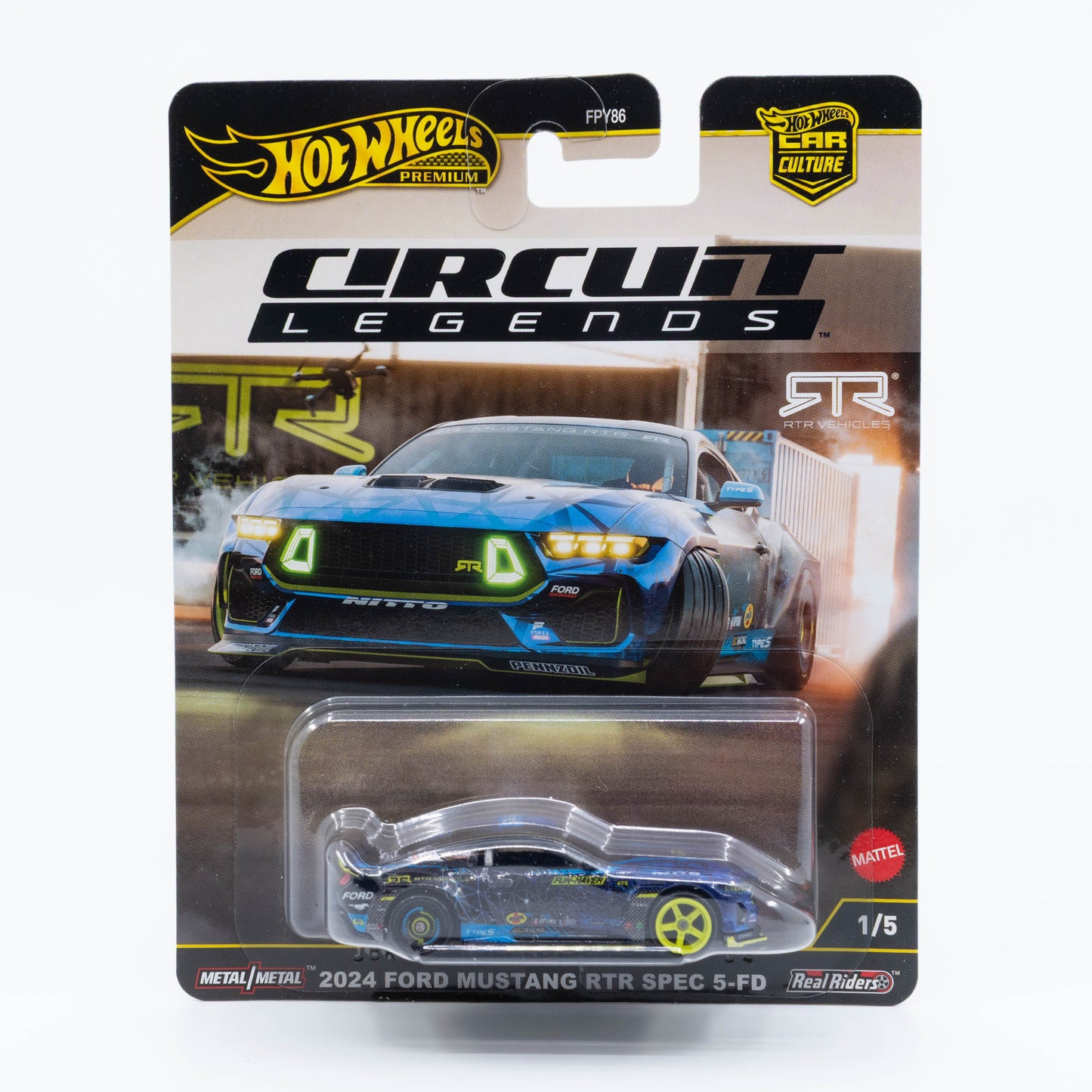 Hot Wheels Car Culture Circuit Legends 2024 Ford Mustang RTR SPEC 5-FD diecast car model in 1:64 scale with racing decals and sleek design