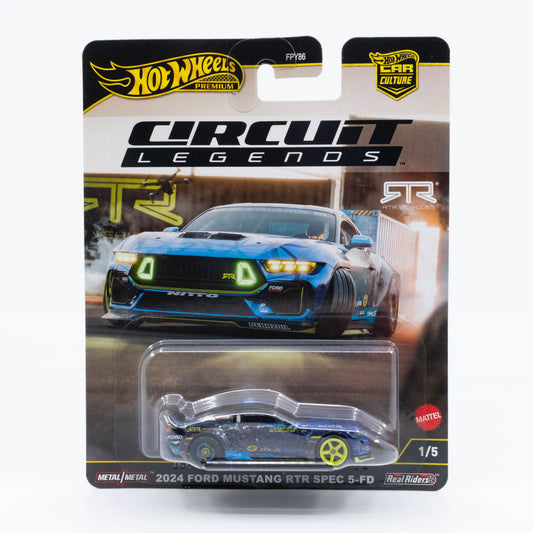 Hot Wheels Car Culture Circuit Legends 2024 Ford Mustang RTR SPEC 5-FD diecast car model in 1:64 scale with racing decals and sleek design