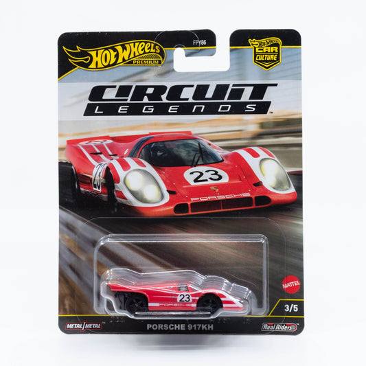 Hot Wheels Car Culture Circuit Legends Porsche 917KH diecast car model in 1:64 scale with authentic racing decals and aerodynamic design