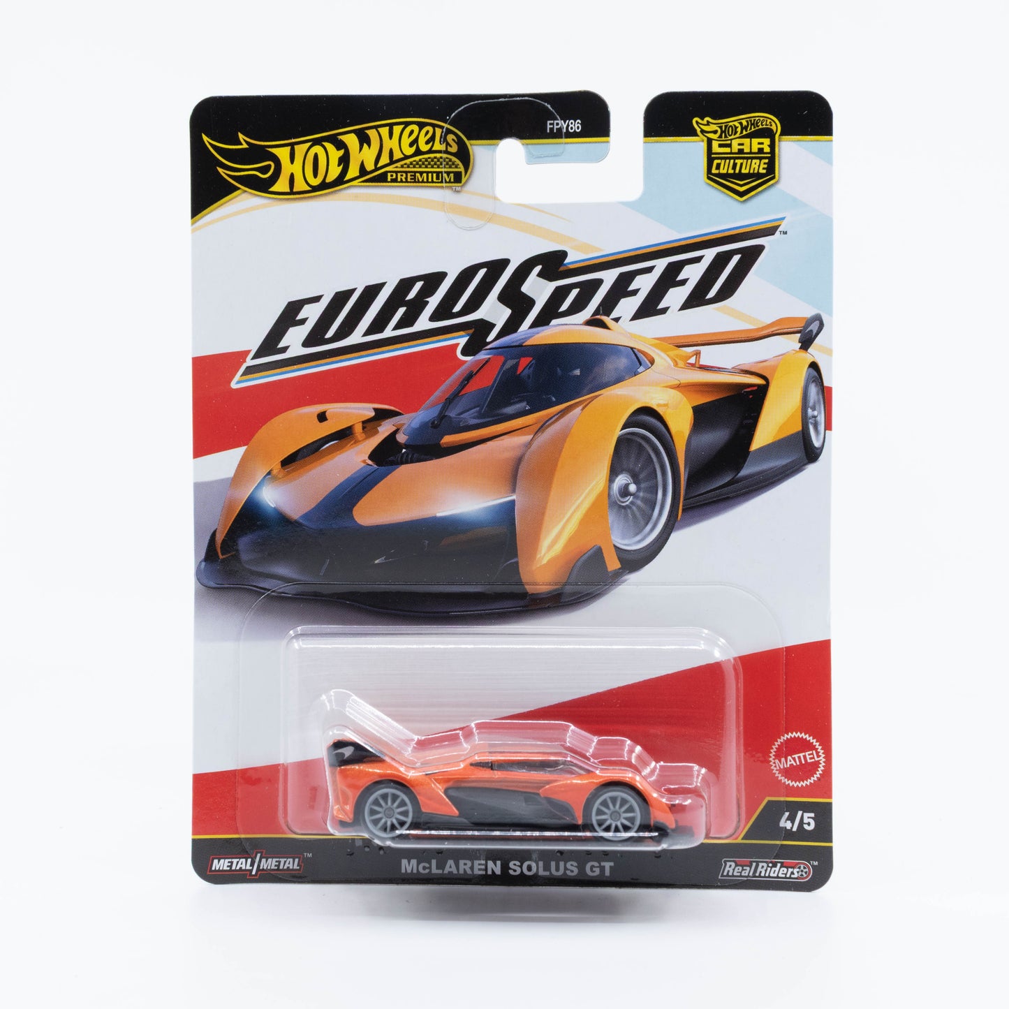 Hot Wheels Car Culture Eurospeed 1:64 McLaren Solus GT diecast model, detailed supercar collectible.