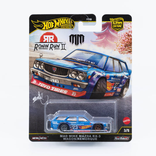 Hot Wheels Mad Mike Mazda RX-3 Wagon Ronin Run II – premium 1:64 drift die-cast model.