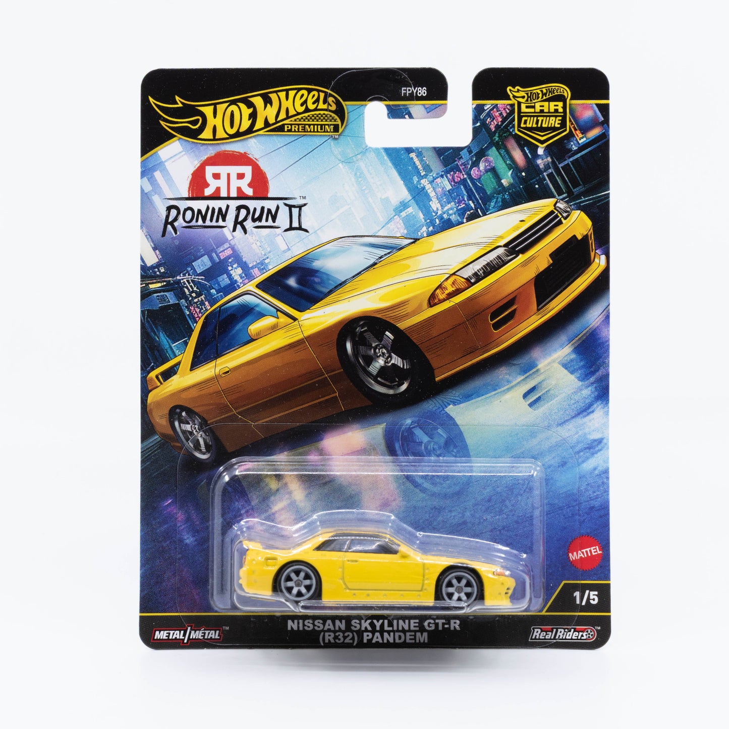 Hot Wheels Nissan Skyline GT-R R32 Pandem Yellow Ronin Run II premium die-cast model.
