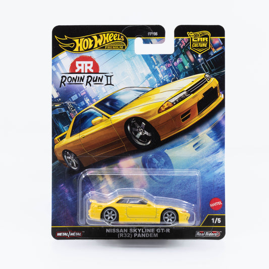 Hot Wheels Nissan Skyline GT-R R32 Pandem Yellow Ronin Run II premium die-cast model.