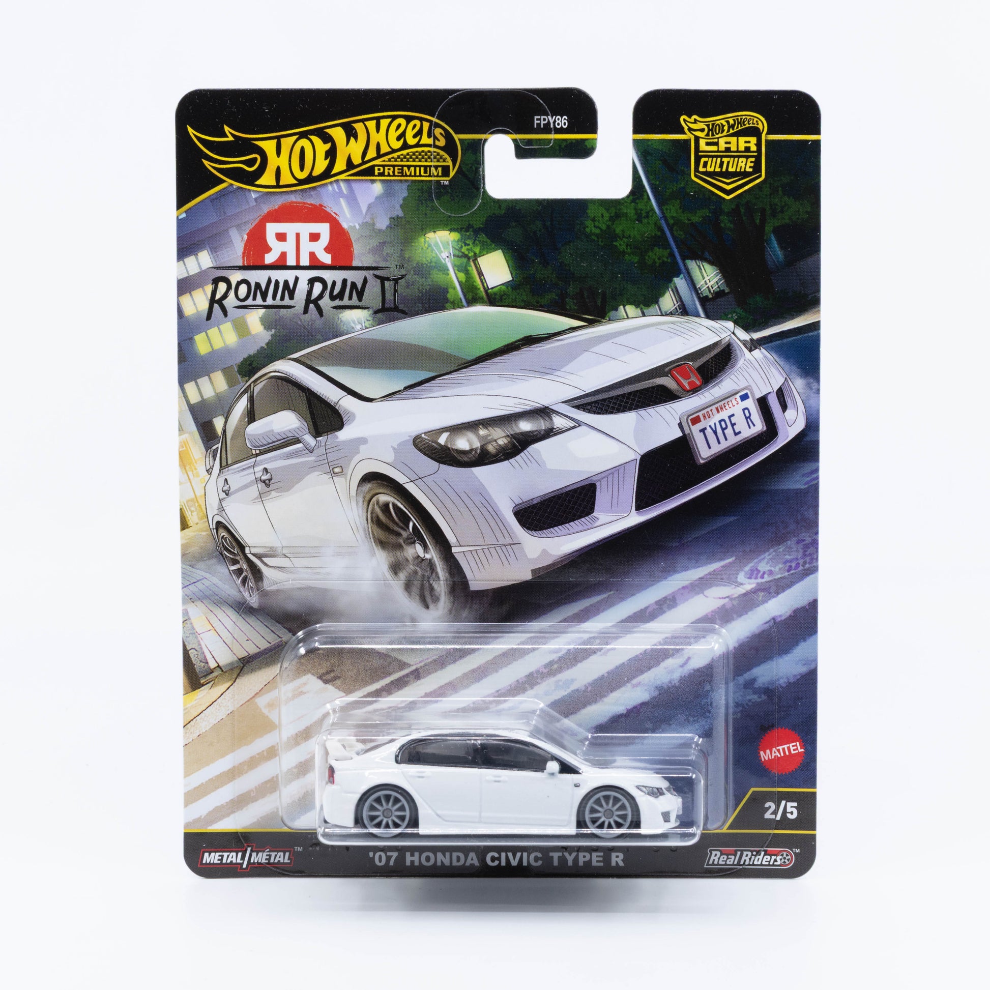 Hot Wheels ’07 Honda Civic Type R Ronin Run II White – premium 1:64 die-cast model.