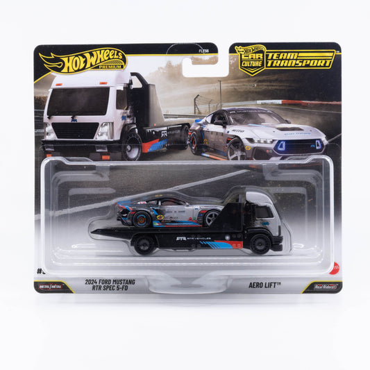 Hot Wheels Car Culture Team Transport #90 with 2024 Ford Mustang RTR Spec 5-FD and Aero Lift transporter.