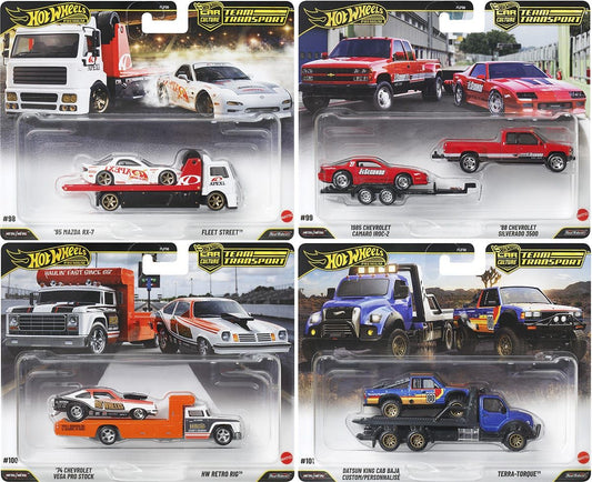 Hot Wheels Team Transport 2027 Mix 1 featuring four premium hauler and performance-car sets.