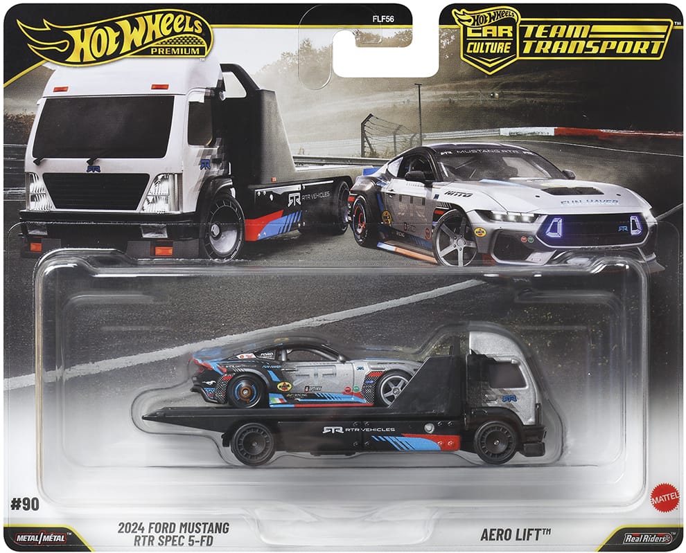 Hot Wheels Team Transport 2024 Ford Mustang RTR Spec 5-FD with Aero Lift 1:64 die-cast set.