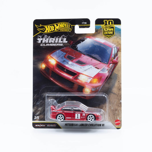 Hot Wheels Car Culture Thrill Climbers Mitsubishi Lancer Evo VI red silver rally livery diecast 1:64