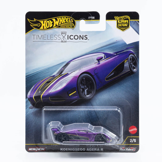 Hot Wheels 1:64 Koenigsegg Agera R purple premium hypercar from Timeless Icons series.
