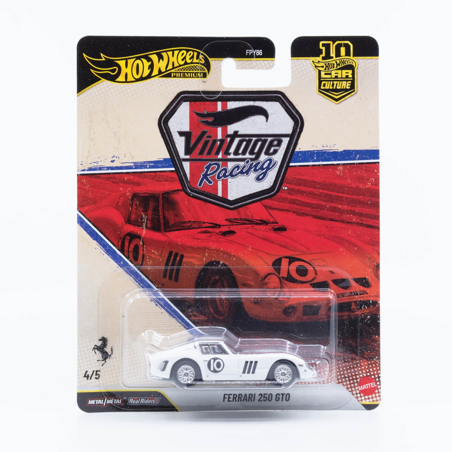 Hot Wheels Ferrari 250 GTO in white from the Car Culture Vintage Racing collection.