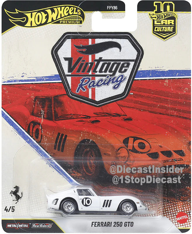 Hot Wheels Car Culture Ferrari 250 GTO white classic vintage racing car 1:64 premium diecast model