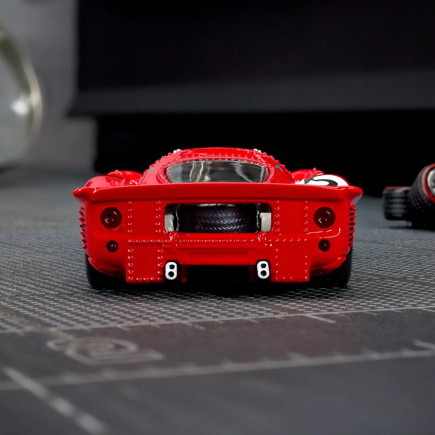 1:64 Hot Wheels Elite 64 Ferrari 330 P4 Rosso Corsa with opening rear clamshell and engine detail.