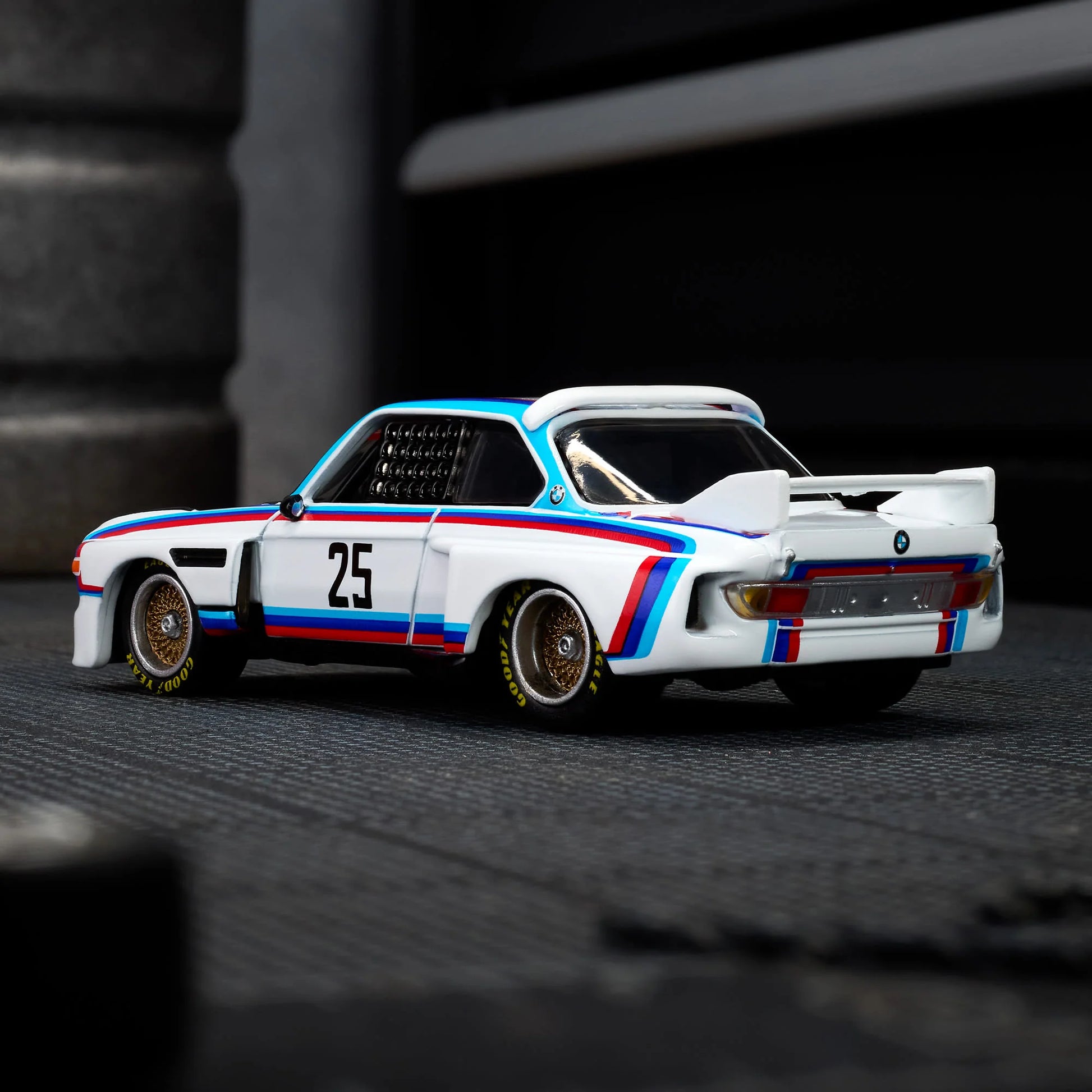Hot Wheels Elite 64 1975 BMW 3.0 CSL Race gloss white premium die-cast model.