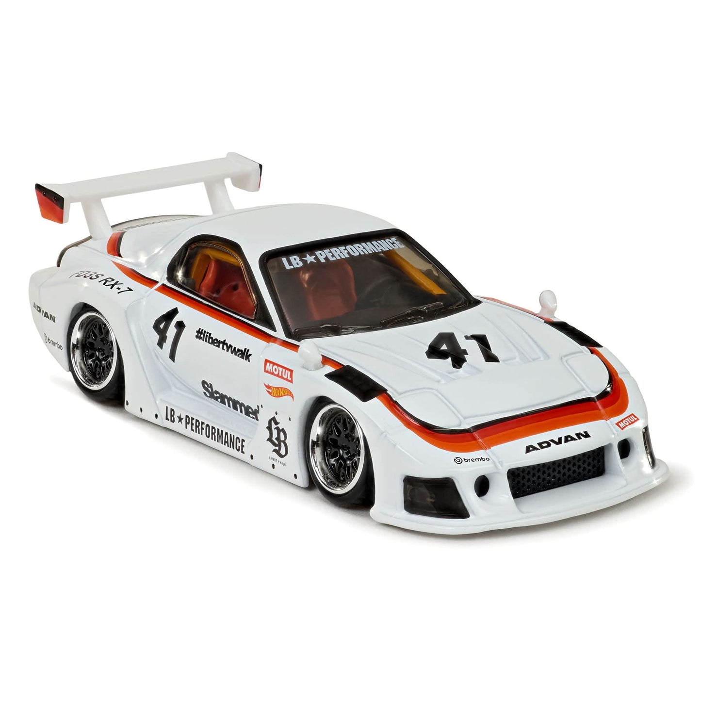 Hot Wheels Elite 64 Mazda RX-7 Liberty Walk in white LBWK race livery.
