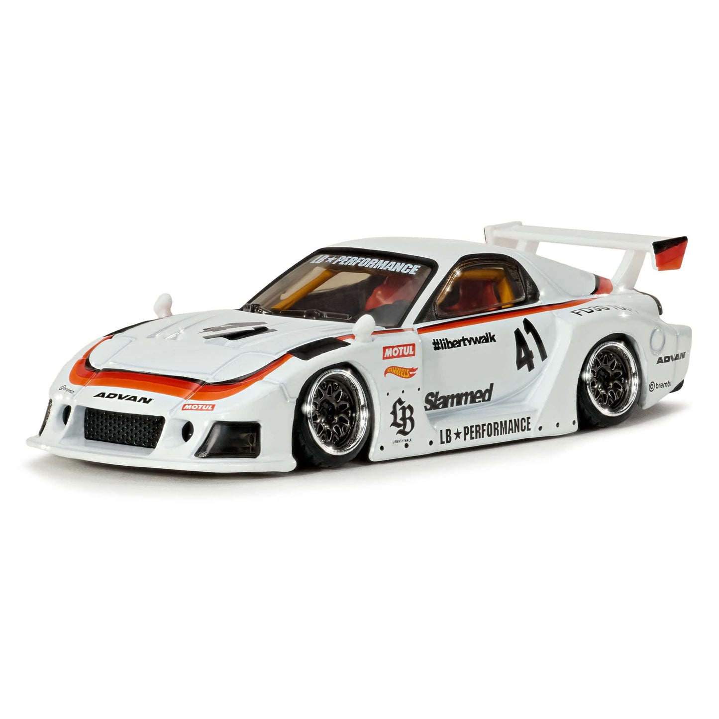 Hot Wheels Elite 64 Mazda RX-7 Liberty Walk in white LBWK race livery.