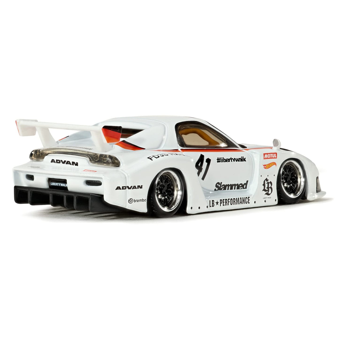 Hot Wheels Elite 64 Mazda RX-7 Liberty Walk in white LBWK race livery.