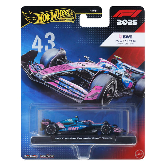 Hot Wheels Premium 1:64 BWT Alpine A525 #43 Franco Colapinto 2025 Formula 1 diecast car.