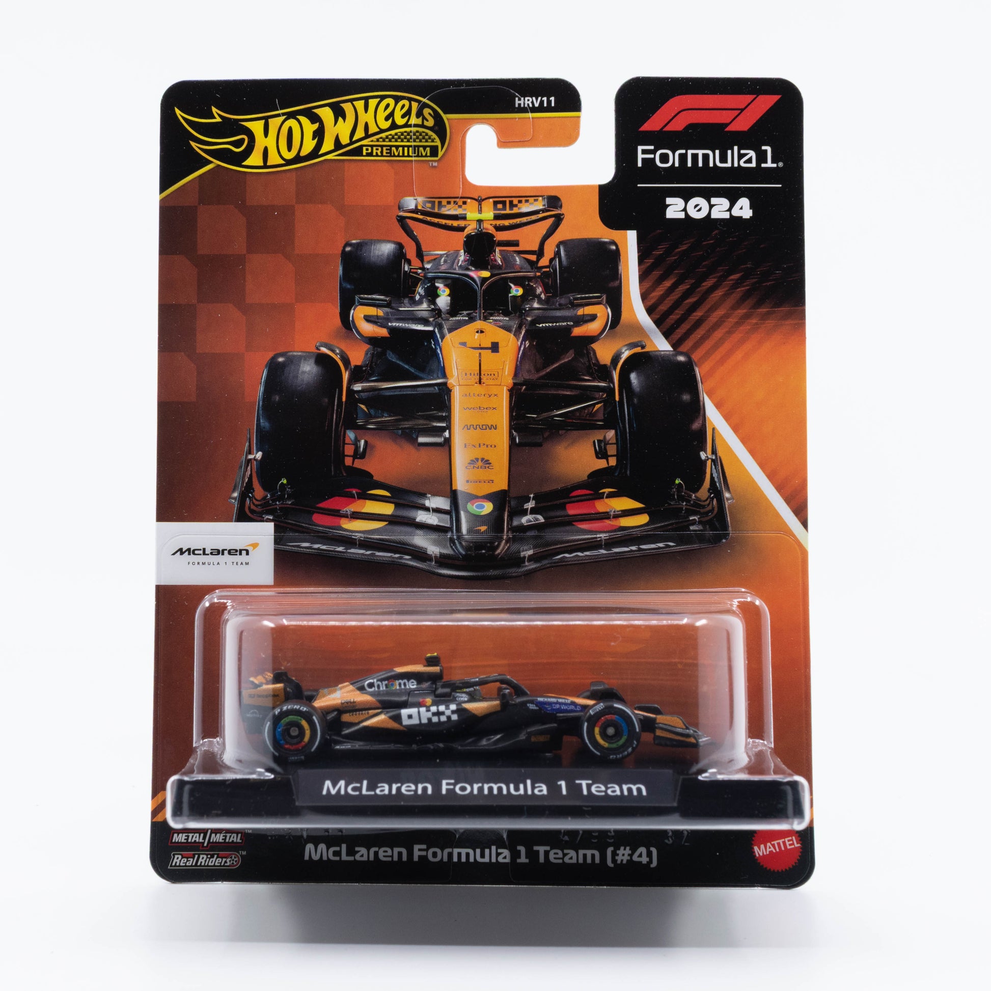 Hot Wheels F1 1:64 McLaren Formula 1 Team (#4) diecast model, 2024 season Lando Norris livery collectible.