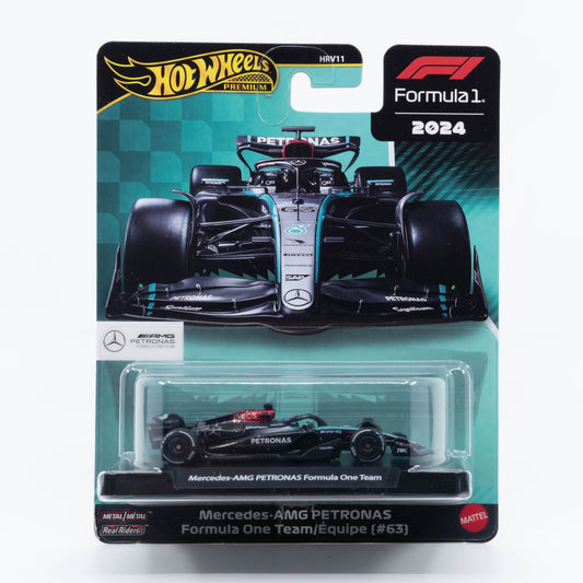 1:64 Hot Wheels Mercedes-AMG Petronas Formula One Team #63 George Russell 2024 – die-cast F1 race car model.