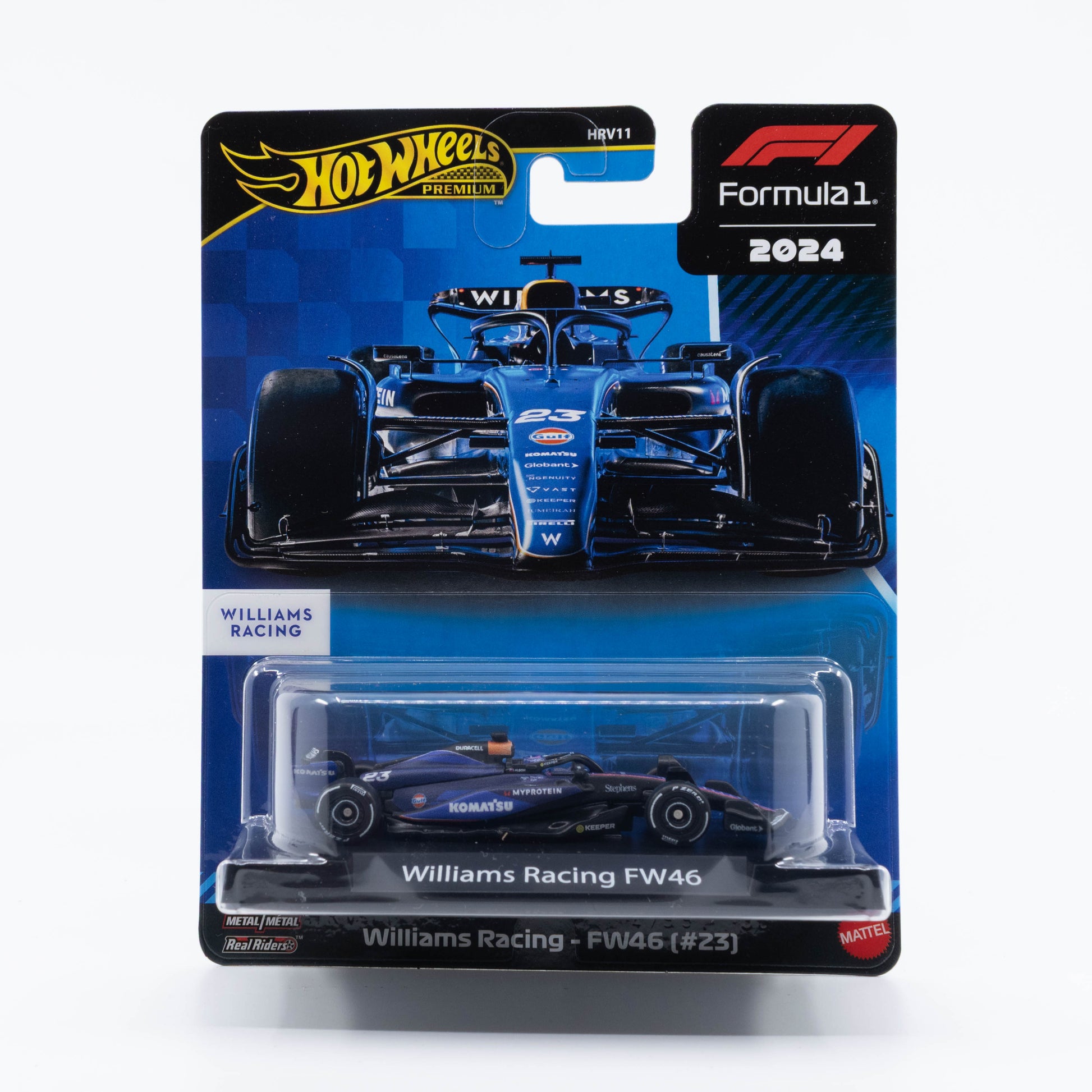 Hot Wheels F1 1:64 Williams Racing FW46 (#23) diecast model, 2024 season Alex Albon livery collectible.