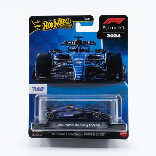 Hot Wheels F1 1:64 Williams Racing FW46 (#23) diecast model, 2024 season Alex Albon livery collectible.