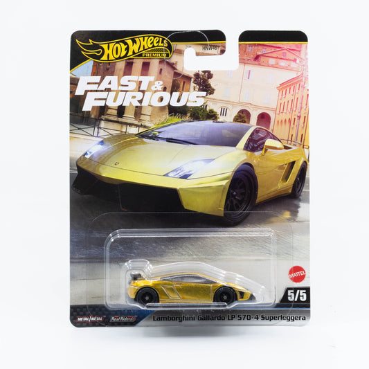 ot Wheels 1:64 scale Lamborghini Gallardo LP 570-4 Superleggera in gold livery from the Fast & Furious series.