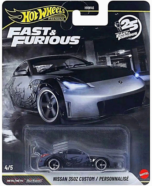 Hot Wheels Fast & Furious Premium Nissan 350Z Custom with Real Riders in detailed 1:64 scale.