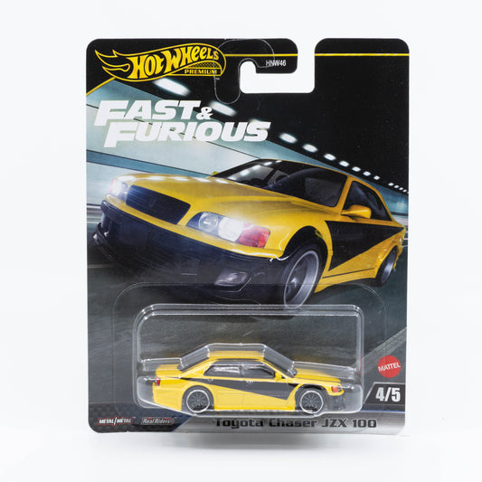 Hot Wheels 1:64 scale Toyota Chaser JZX 100 in movie-accurate livery from the Fast & Furious series.