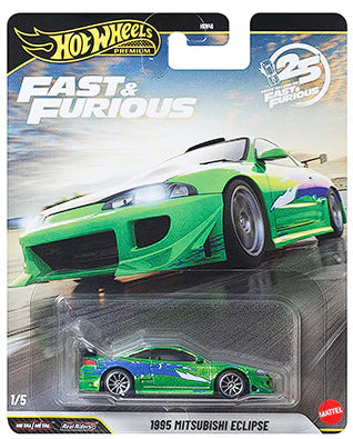 Hot Wheels Fast & Furious 2026 1995 Mitsubishi Eclipse diecast model in classic tuner-inspired livery.