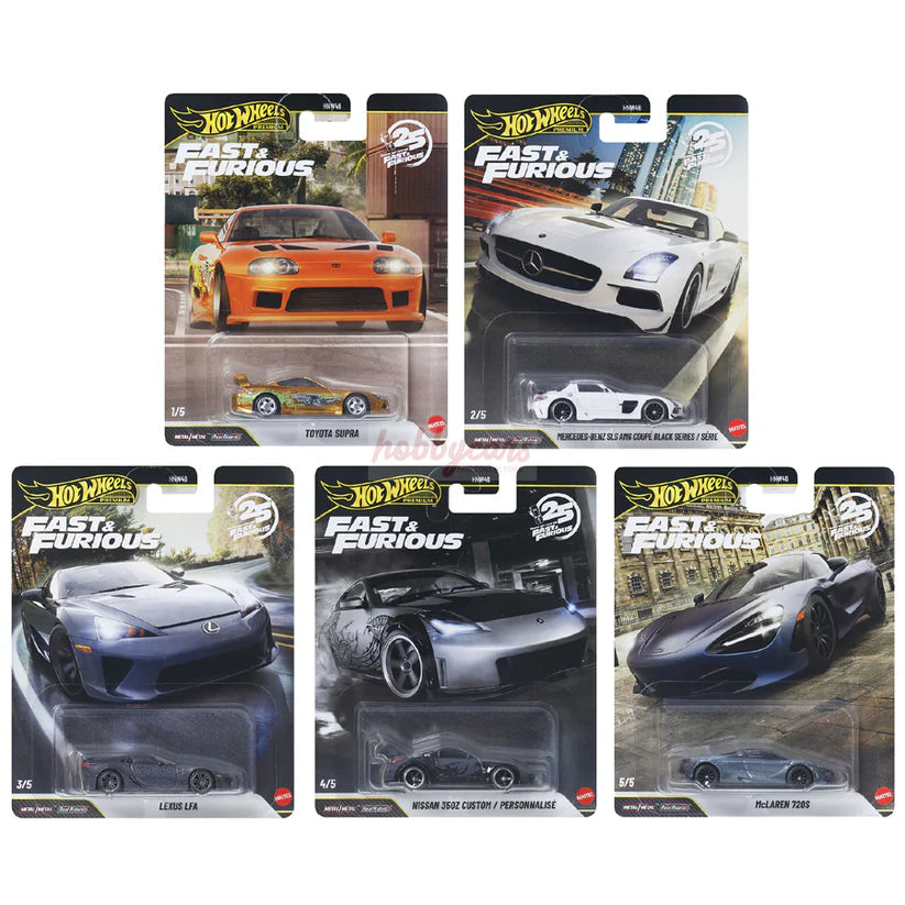 Hot Wheels Fast & Furious 2026 Mix 4 Premium assortment featuring five movie cars and a Toyota Supra Chase.
