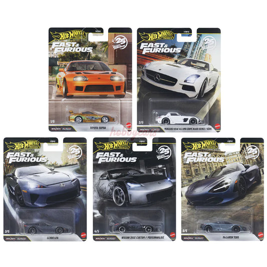Hot Wheels Fast & Furious 2026 Mix 4 Premium assortment featuring five movie cars and a Toyota Supra Chase.