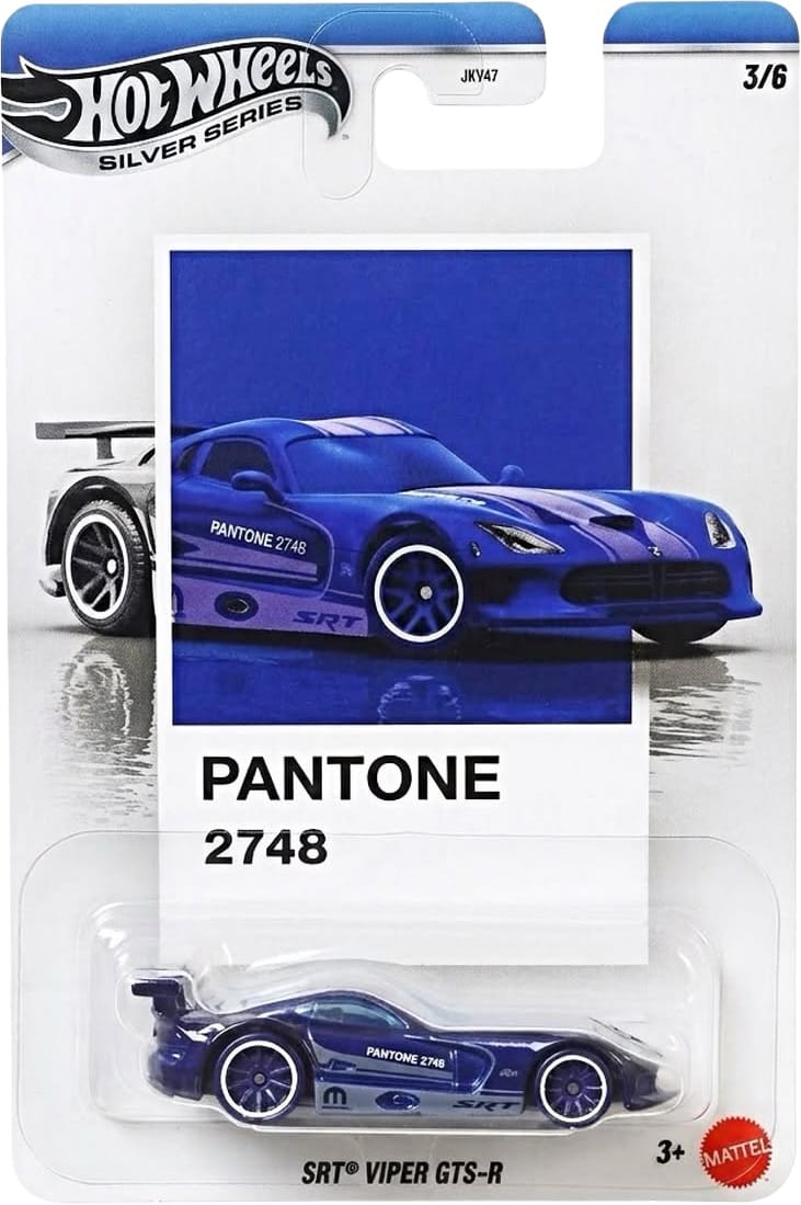 Hot Wheels Silver Series Pantone Mix 3 six-car set featuring Corvette Sting Ray, Track Ripper, Viper GTS-R, Mazda RX-8, Porsche 964 and Skyline Van