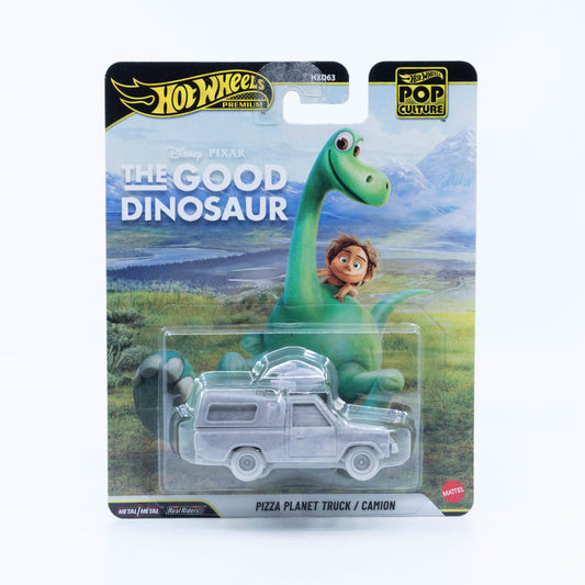Hot Wheels Pop Culture Pizza Planet Truck as seen in Pixar's The Good Dinosaur, detailed 1:64 collectible.
