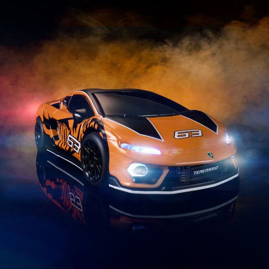 Hot Wheels RC 1:64 Lamborghini Temerario Alleggerita with remote control, working lights, Real Riders wheels, and premium collector packaging.