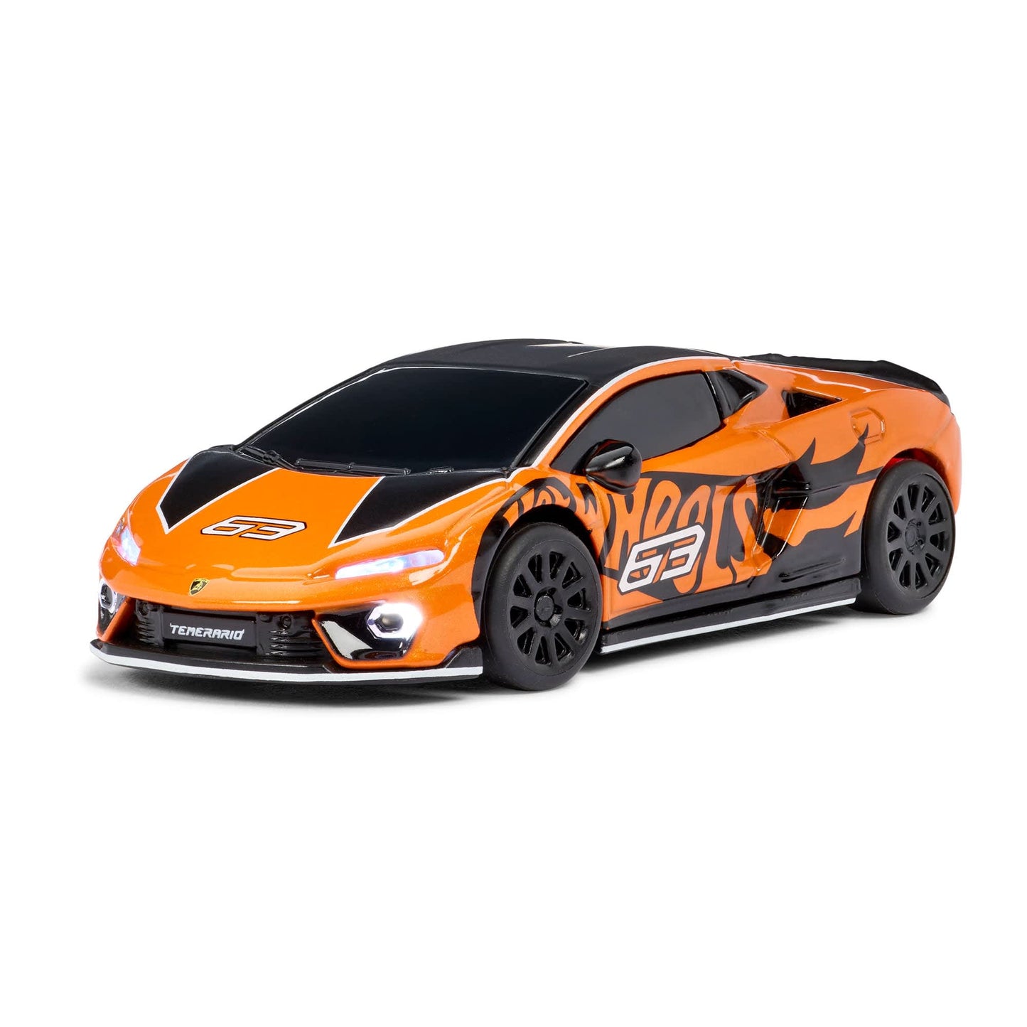 Hot Wheels RC 1:64 Lamborghini Temerario Alleggerita with remote control, working lights, Real Riders wheels, and premium collector packaging.