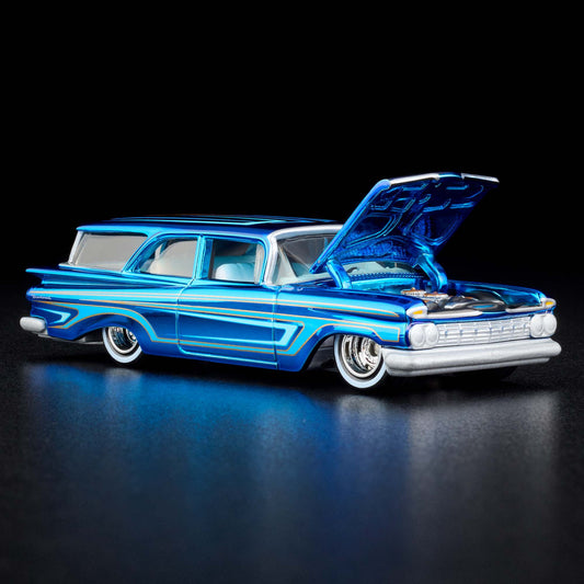 Hot Wheels RLC 1959 Chevrolet Brookwood premium Spectraflame diecast car. Open hood